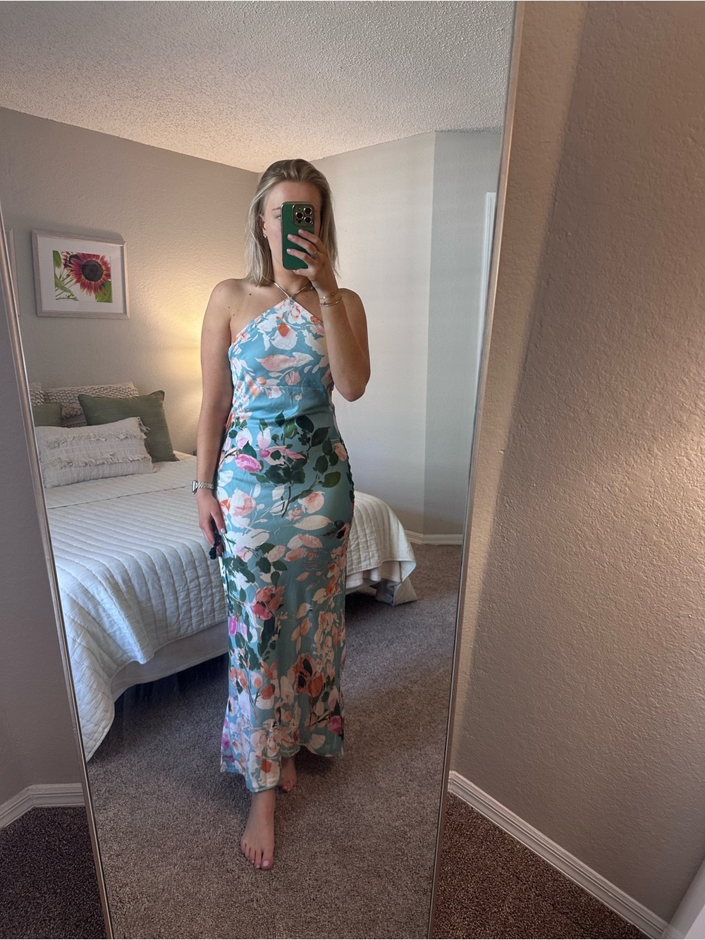 Halter Neck Floral Maxi Dress in Aqua